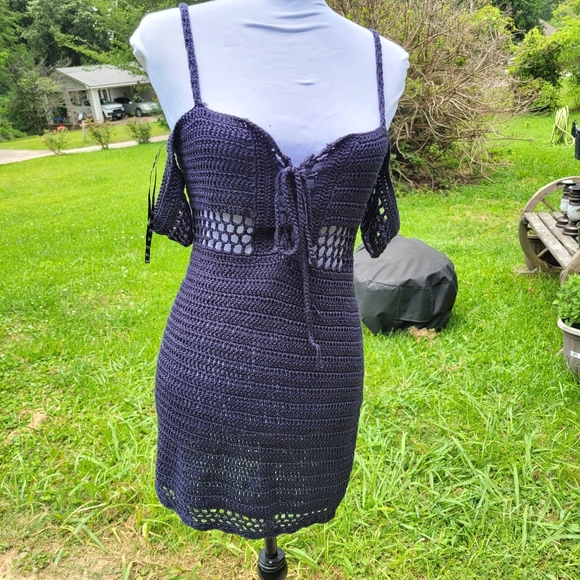 CLEANOUT SALE Navy Blue Crochet Dress - Picture 3 of 3